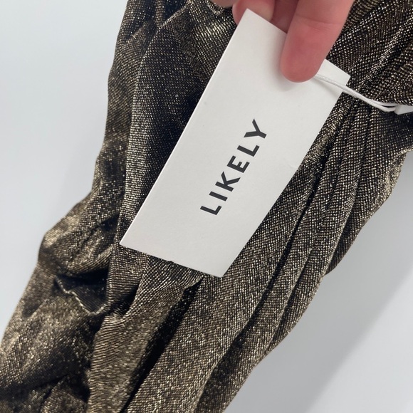 LIKELY for Revolve Mini Ali Metallic Strapless Stretch Bodycon Dress, Gold 8 - Picture 6 of 7